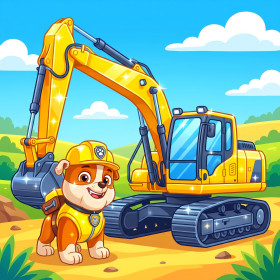 Chiot de chantier à la pelleteuse