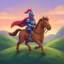 Ridder te paard in blauw harnas