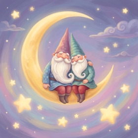 Gnome Couple on Crescent Moon