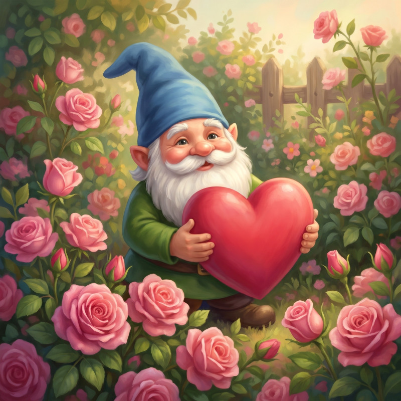 Spring Garden Gnome with Red Heart