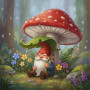 Rainy Day Gnome Beneath Red Toadstool