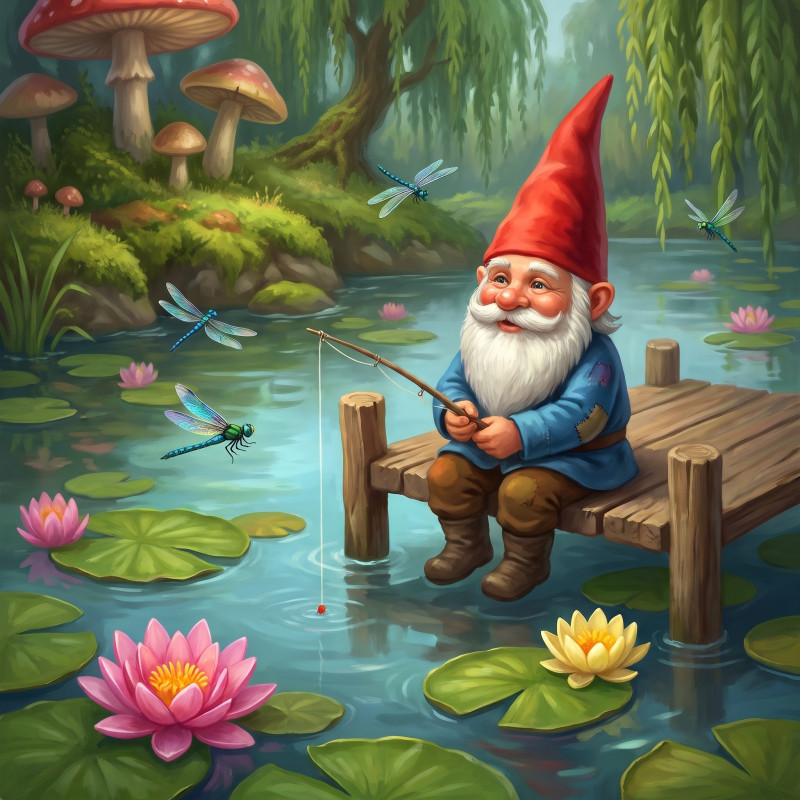Gnome Fishing on a Calm Pond