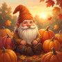 Golden Autumn Gnome Among Pumpkins