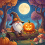 Moonlit Halloween Gnome with Jack-o'-Lantern