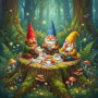 Picknick der Gnome auf Moosbaumstumpf