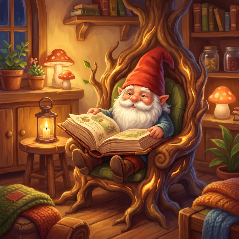 Candlelit Storybook Gnome in a Tree-Root Home