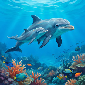 Delfinmutter mit Kalb am Korallenriff
