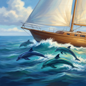 Dolphins Riding the Bow Wave