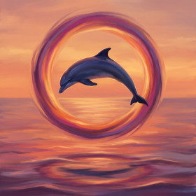 Delfin im wirbelnden Farbenring