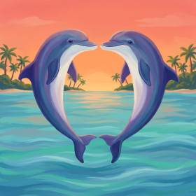 Due delfini a cuore nel mare tropicale