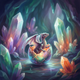 Baby Dragon Hatching in a Crystal Cave