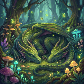 Emerald Forest Dragon with Fireflies