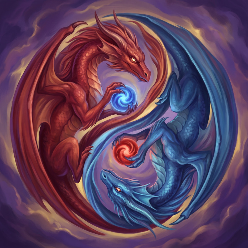 Crimson and Azure Dragons Yin Yang