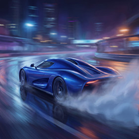 Auto da corsa blu sotto la pioggia