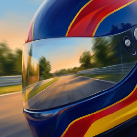 Racing Helmet Reflecting the Track