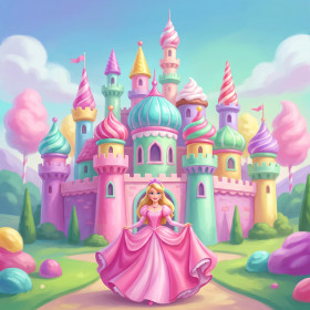 Lächelnde Prinzessin vor Bonbon-Schloss