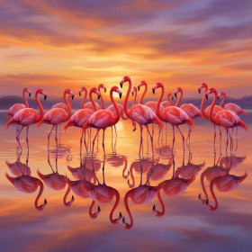 Pink Flamingo Flock at Sunrise