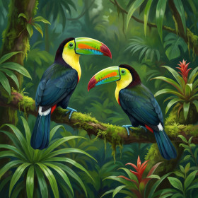 Two Toucans on a Jungle Branch