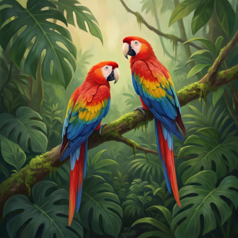 Scarlet Macaw Pair in Jungle