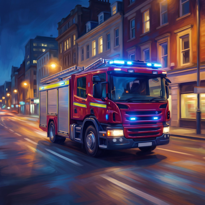 Red Fire Engine on Night Street