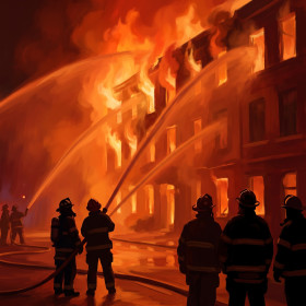 Brave Firefighters Against the Burning Building