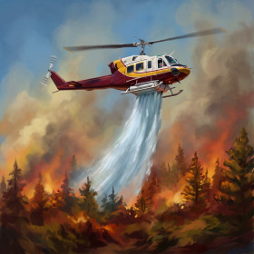 Elicottero antincendio sul bosco in fiamme