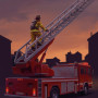 Firefighter on Aerial Ladder at Dusk