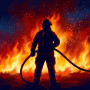 Heldenhafte Feuerwehr-Silhouette im Flammenmeer
