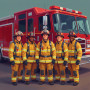 Smiling Firefighters by the Red Truck