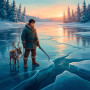 Reindeer and Ice Harvester on Frozen Lake