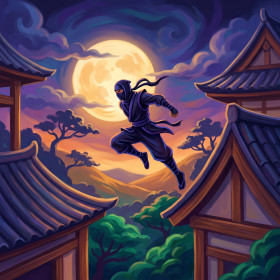 Moonlit Ninja Rooftop Leap