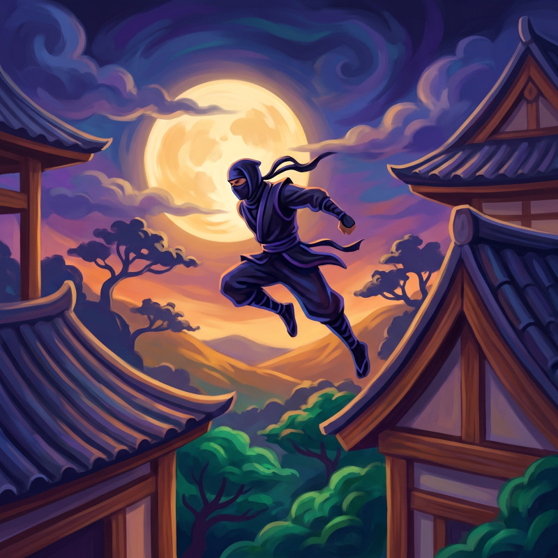 Moonlit Ninja Rooftop Leap