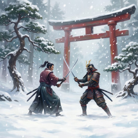 Silent Duel Beneath the Torii