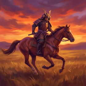 Samurai Charging at Sunset