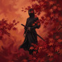 Ninja with Katana Among Red Maple Leaves