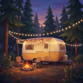 Pine Forest Camper Van at Dusk