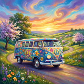 Van Hippie Fiorito su Strada di Campagna