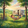 Gezinscamping met caravan, fietsen en hangmat