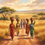 Donne Africane con Ceste sulla Savana