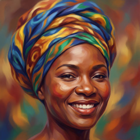 Joyful Headwrap Portrait in Wax Print