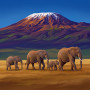 Famille d'éléphants devant le Kilimandjaro