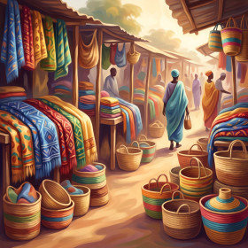 Marché africain aux tissus colorés