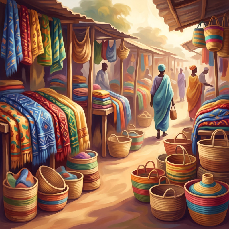 Marché africain aux tissus colorés