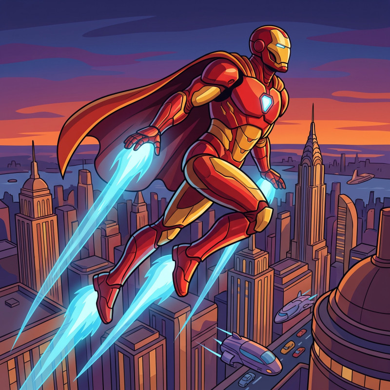 Red Gold Armored Hero Flight