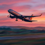 Pink Sky Departure Passenger Jet