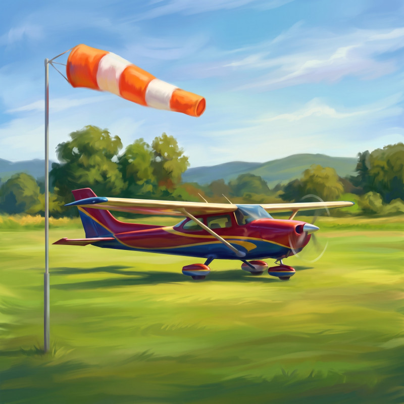 Small Airplane on Summer Grass Runway