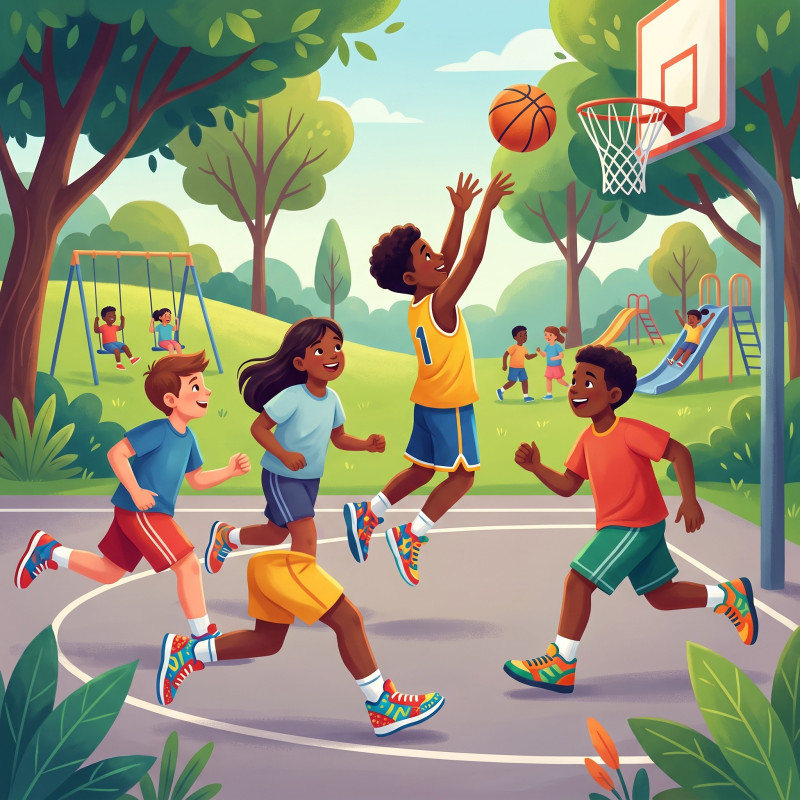 Basketbal in het park met kinderen