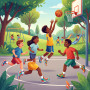 Basketbal in het park met kinderen