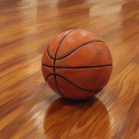 Ballon de basket sur parquet verni