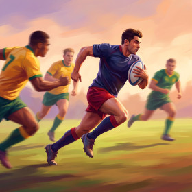 Rugby Ball Carrier in Full Sprint